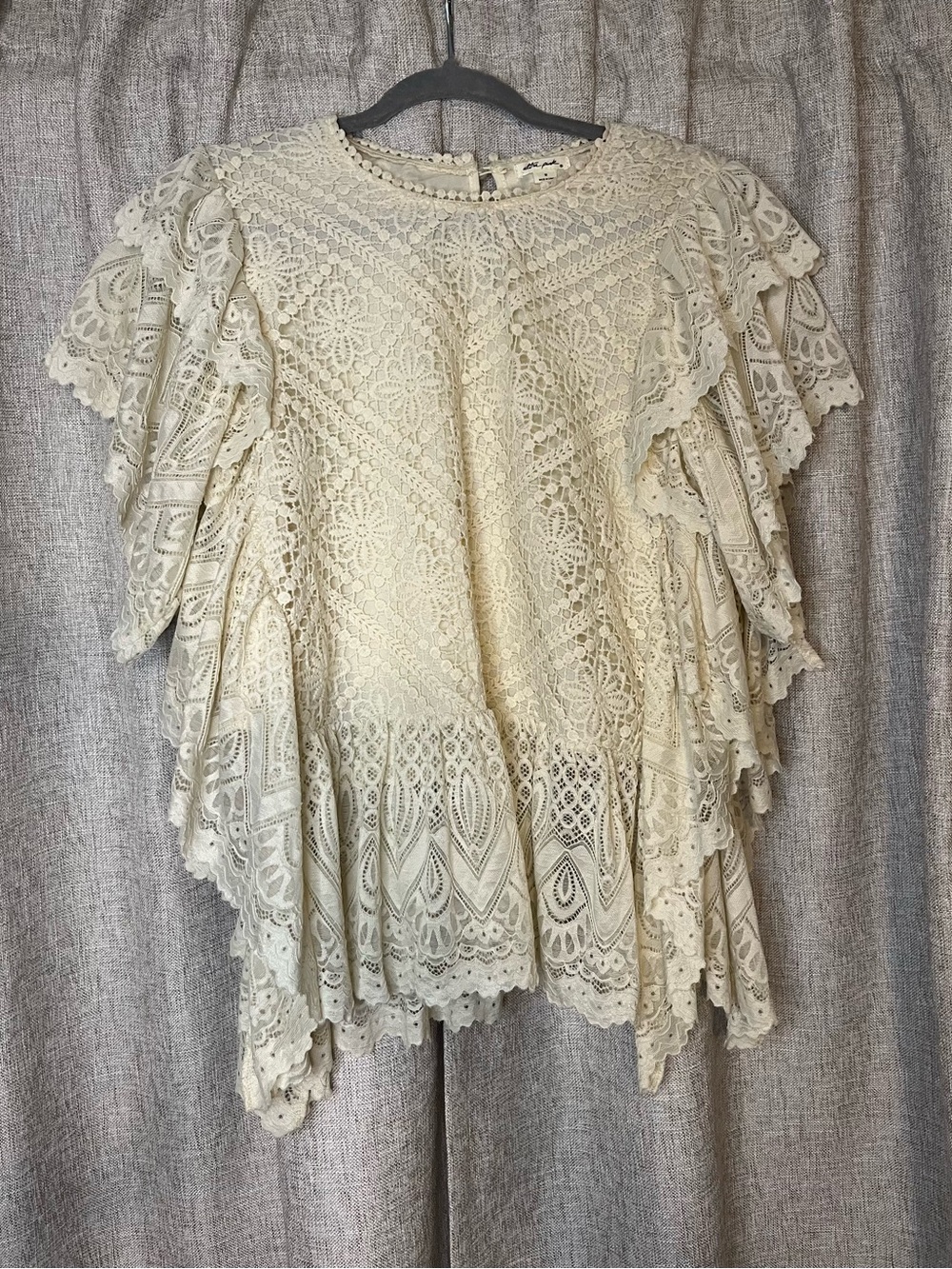Ultra Pink Cream Mixed Lace Ruffle Boho Blouse Top Medium